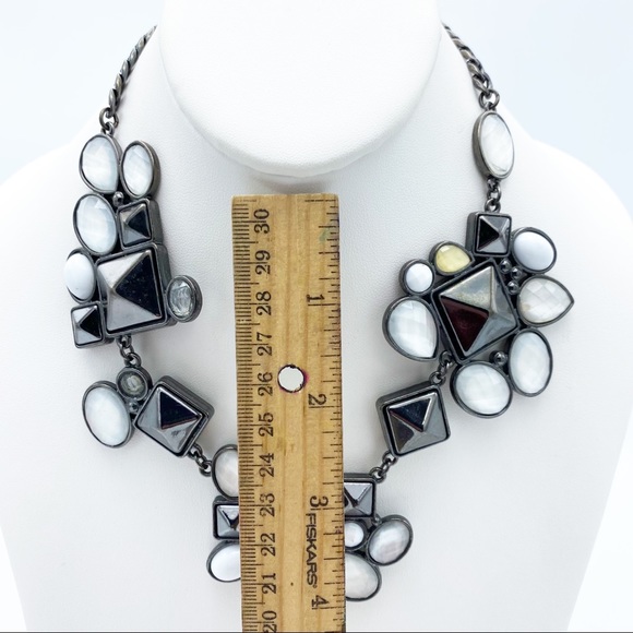 Gun Metal Tone Pyramid Abstract Multi Faceted Statement Necklace - Picture 7 of 11